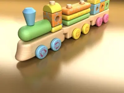 Wooden Toy Train 3D model
