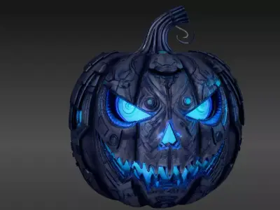 Cyber Glow Jack-O-Lantern 3D Model Futuristic Halloween Pumpkin 3D model