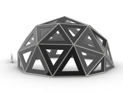 Geodesic Dome Large with Frame and Panels and Entryway 3D model