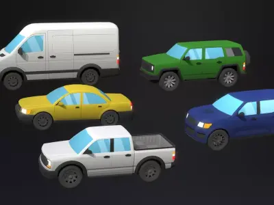 5 Lowpoly generic cars pack Low-poly 3D model