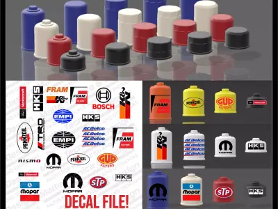 The definitive oil filter pack for scale autos with decal file 3D print model