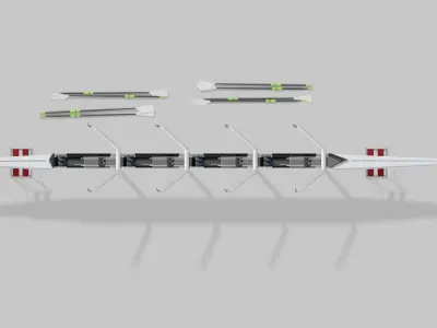 Rigged Quadruple Scull Rowing Boat 3D model