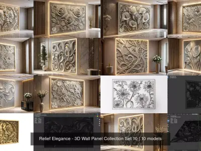 Relief Elegance - 3D Wall Panel Collection Set 10 3D Model Pack