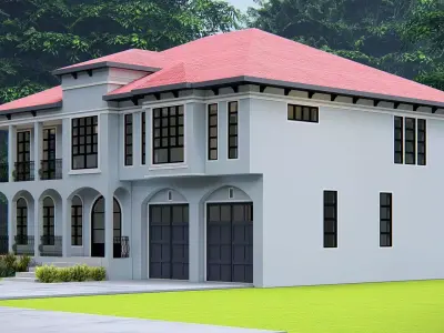 Elegant Mediterranean Style Two-Story Villa with Red Roof 3D model