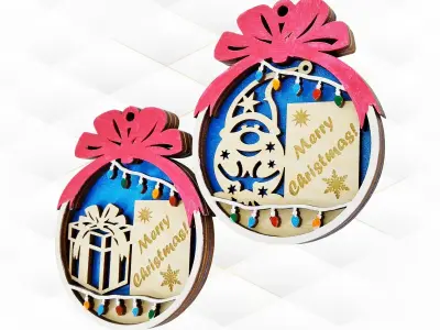 Christmas tree ball 2 designs laser cut template 3D print model