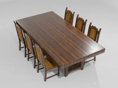 Old Decorative Low-High poly Dining Table Low-poly 3D model