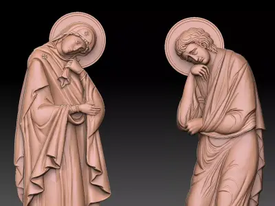 Crucifixion Scene with Virgin Mary and John the Apostle 3D print model