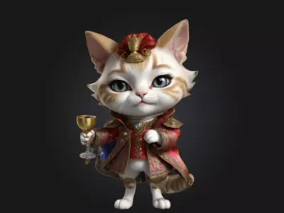 A Chibi Style Female Cat Aristocrat 3D Model Features Low-poly 3D model