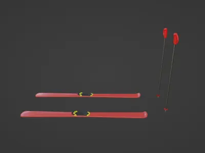 Skis and sticks 3D model