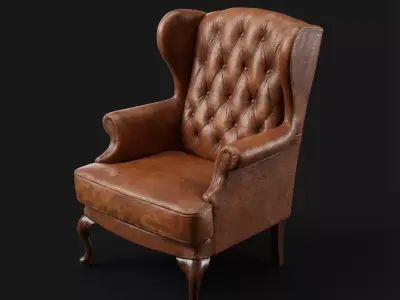 Classic Leather Wingback Armchair Low-poly 3D model