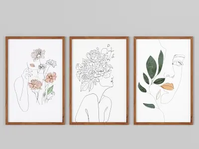 Art Frams 1- 3 Art Line paintings By 3 Frams 3D model