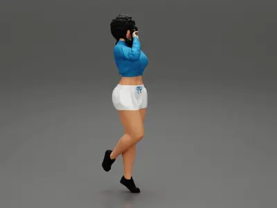 beautiful girl in lini short and high neck shirt 3D print model