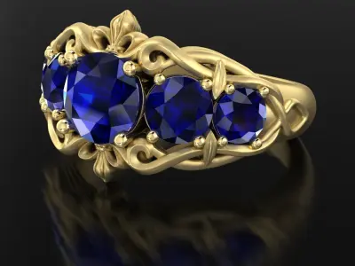 Ring with patterns nd Lilies 3D print model