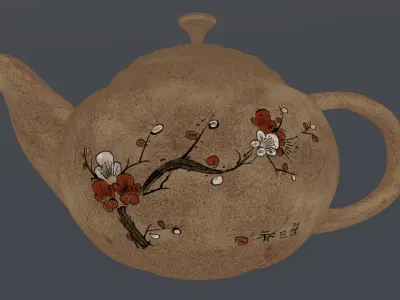 Traditional Painted Teapot Low-poly 3D model