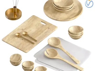 SET OF light MANGO WOOD SALAD SERVERS accessories 3D model
