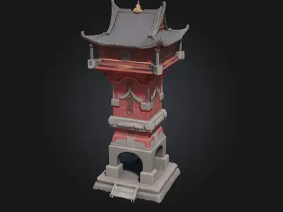 Pagoda Watchtower  Timeless Vigil with Eastern Aesthetic 3D model