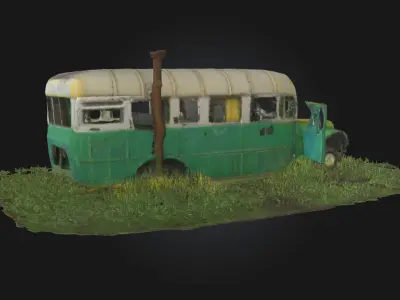 Abandoned Green Bus  Weathered Public Transport 3D model