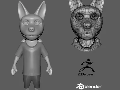  Cartoon Young-Wolf- base mesh Low-poly 3D model