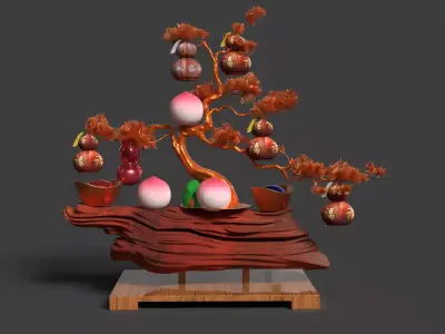 Chinese gourd tree  figure  Low-poly 3D model