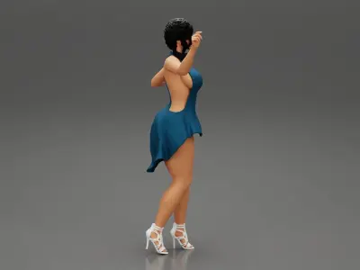 Sexy woman in Open Back Split Hem Mini Dress 3D print model