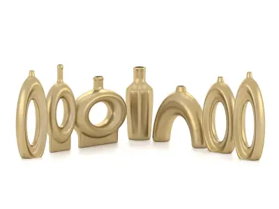 Decorative Golden Vase Set Low-poly 3D model