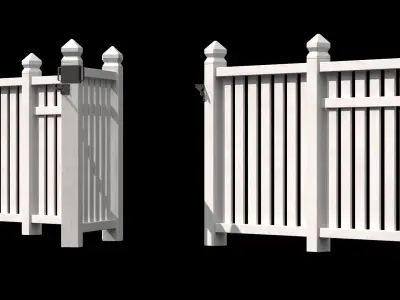 Wooden Fence set PBR 06 Low-poly 3D model