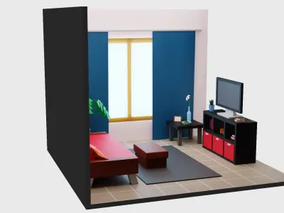 Guest Room 1 Low-poly 3D model
