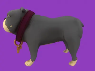 Animated Stylized Grey English Bulldog   Low-poly 3D model
