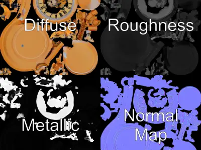 Elegant Vintage Pocket Watch Model Pack with Roman Numerals Low-poly 3D model