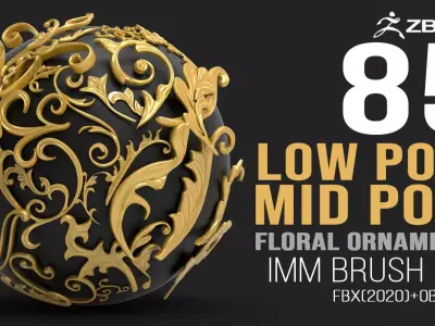 85 mid poly baroque floral ornament decals  Imm brush set 3D model
