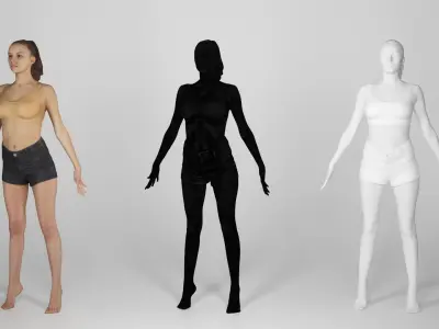 Sexy woman in nude top in A-pose 159 Low-poly 3D model