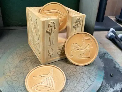 Coaster storage with Ancient Egyptian motifs and 4 coasters  3D print model