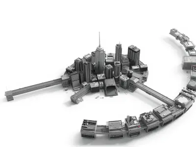 Futuristic Cyberpunk Circular City District Model Low-poly 3D model
