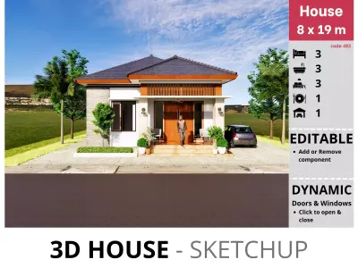House 8x19m code 483- Sketchup 3D model 3D model 3D model