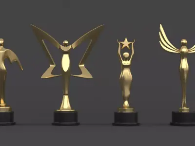 Gold Trophy Cups 3D model 9