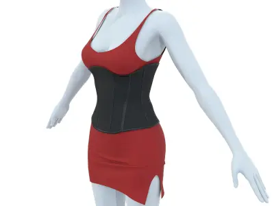 Dress with Lace Corset  Low-poly 3D model
