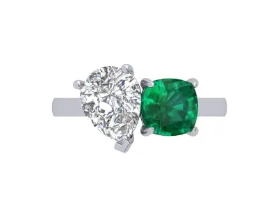 Pear and cushion 2 stone Ring 3D print model