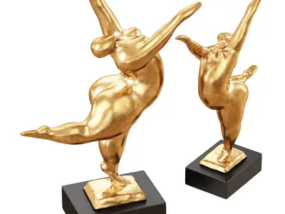 Modern Art gold sculpture balancing dancer 3D model