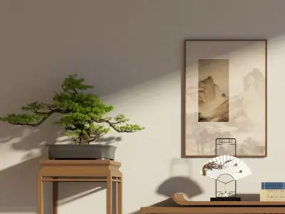 Chinese table and chair Low-poly 3D model