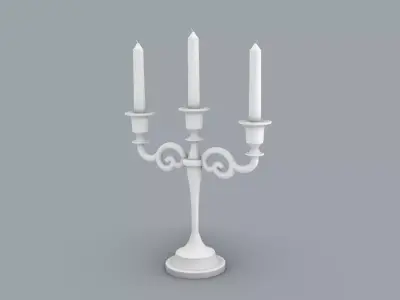 Vintage Candlestick with Candles Low-poly 3D model