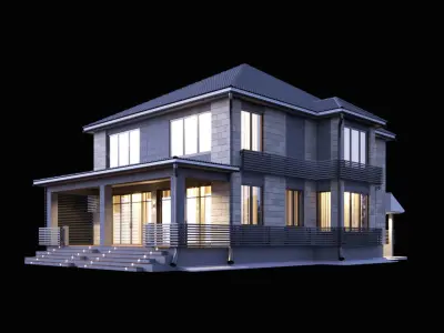 Two-storey house with a terrace  3D model