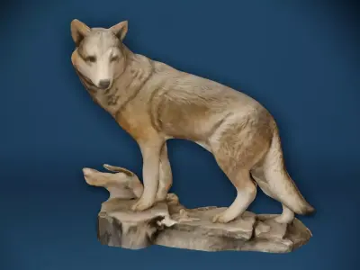 Big Grey Wolf Standing On Rocks Figure Low-poly 3D model