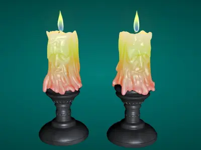 Candle sculptures burning old people household items 3D model