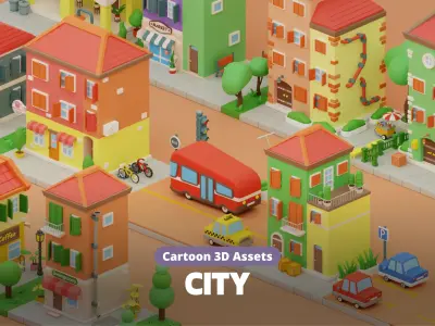Cartoon City Islands Exteriors Low-poly 3D model
