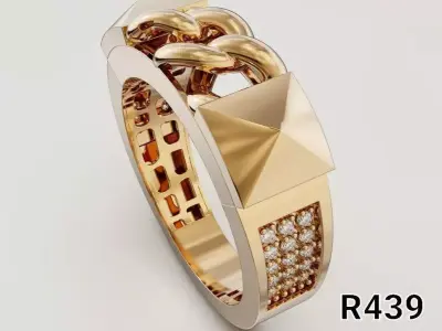 Luxury Chain Ring with Pyramid Stud  3D print model
