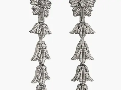 Decor pair of gold earrings 3D model