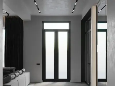 Livingroom and kitchen interior design  minimalism style 3D model