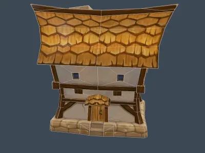 Cartoon Old Wooden Hotel Tovern House Building Low-poly 3D model