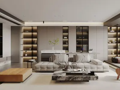 Modern living room dining room interior scenes 351 3D model