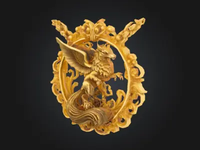 Intricate Golden Griffin Pendant Necklace 3D Model 3D model